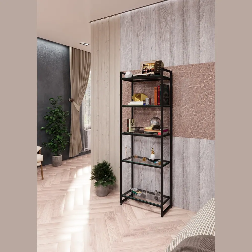 PORTA-I1706Ч Стеллаж лофт со стеклянными полками