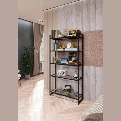 PORTA-I1709Ч Стеллаж лофт со стеклянными полками