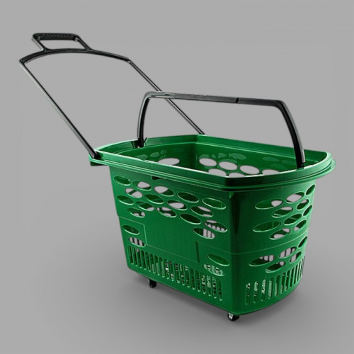 112004(КР-38) Корзина-тележка покупательская пластиковая на колесах, 38 литра
