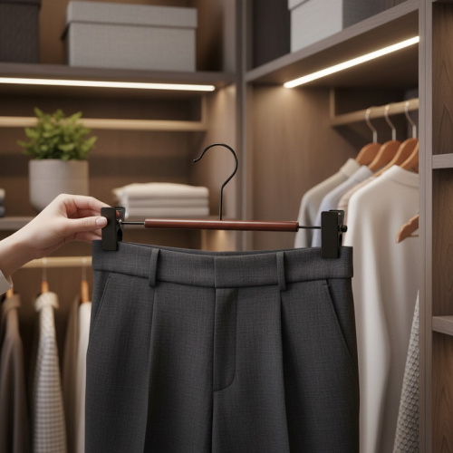 WL183 Вешалка металлическая с зажимами, с деревянной вставкой L-310 мм