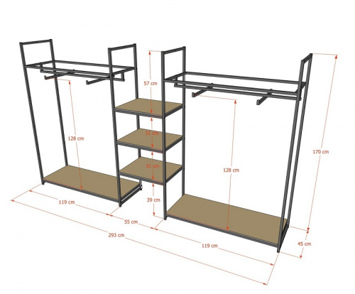 КД-1706 Стеллаж для одежды и аксессуаров в стиле Loft