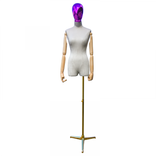 D-4-1Сolor Манекен порт-демонстр. женский с головой на металлической треноге,шарнирные руки (дерево)