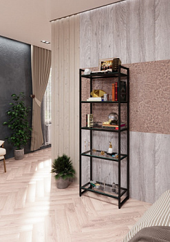 PORTA-I1706Ч Стеллаж лофт  со стеклянными полками