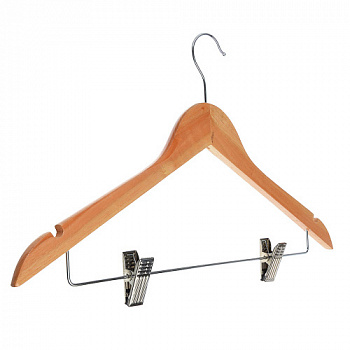 66RU Вешалка деревянная с перекладиной с клипсами 