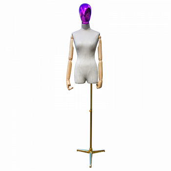 D-4-1Сolor Манекен порт-демонстр. женский с головой на металлической треноге,шарнирные руки (дерево)