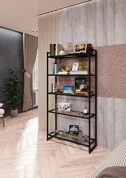 PORTA-I1709Ч Стеллаж лофт  со стеклянными полками